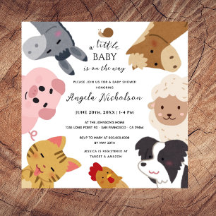 Invitación Cute Farm Animals Modern Watercolor Baby Shower