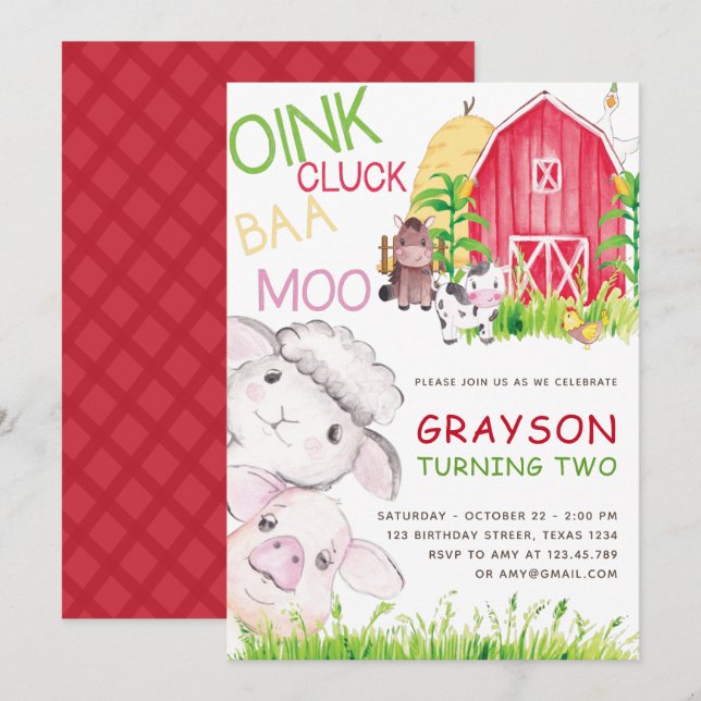 Invitación Cute Farm Animals Watercolor Birthday