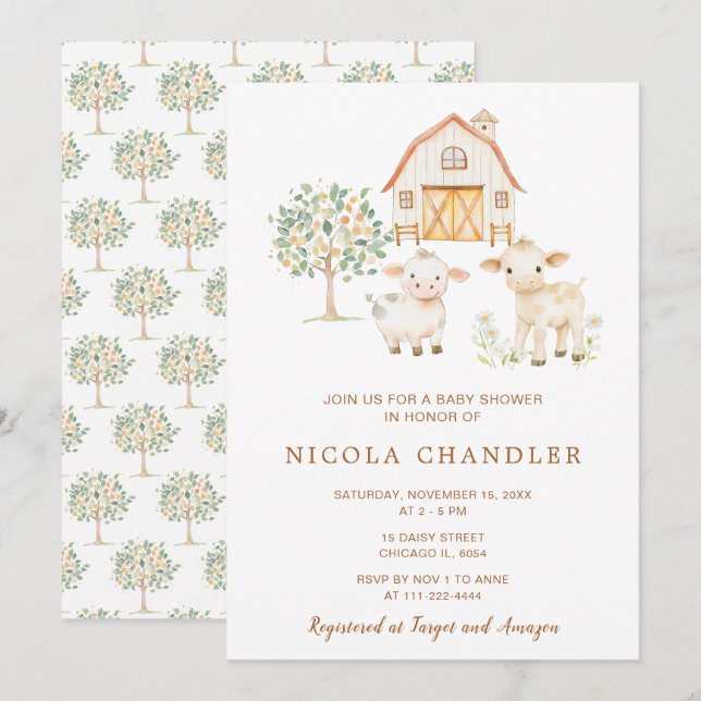 Invitación Cute Farm Barn Baby Shower (Anverso / Reverso)