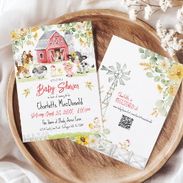 Invitación Cute Farm Barnyard Animales Red Barn Baby Shower