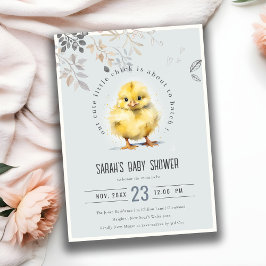 Invitación Cute Farm Chick Blue Boy Floral Baby Shower