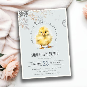 Invitación Cute Farm Chick Blue Boy Floral Baby Shower
