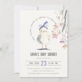 Invitación Cute Farm Chick Watercolor Floral Baby Shower