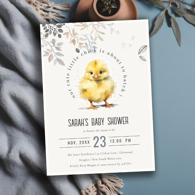 Invitación Cute Farm Chick Watercolor Floral Baby Shower (Subido por el creador)