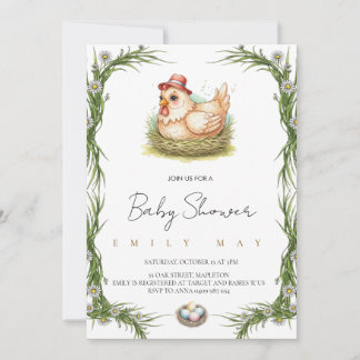 Invitación ِCute Farm Chicken Baby Shower 