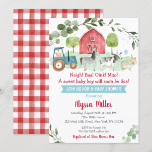 Invitación Cute Farm Greenery Baby Shower
