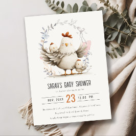 Invitación Cute Farm Mum and Baby Chick Floral Baby Shower