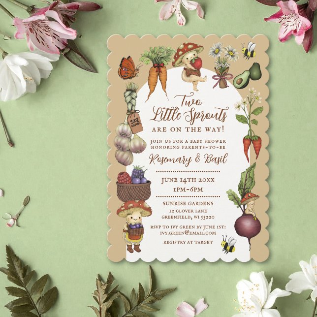 Invitación Cute Farmers Market Theme Twin Couples Baby Shower (Subido por el creador)
