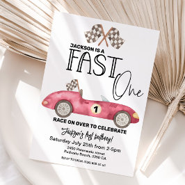 Invitación Cute FAST ONE Red Race car 1st birthday