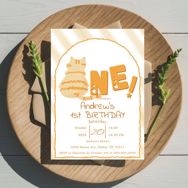 Invitación Cute Fat Orange Cat 1st Birthday (Subido por el creador)