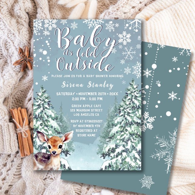 Invitación Cute Fawn | Baby Shower del bosque de nieve de inv (Subido por el creador)