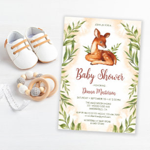 Invitación Cute Fawn Watercolor Baby Shower Botánico