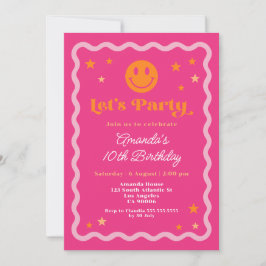 Invitación Cute Feliz Sonrisa Rosa Y Chica Naranja Cumpleaños