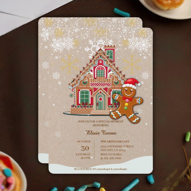 Invitación Cute Festiva Gingerbread House Baby Shower (Subido por el creador)