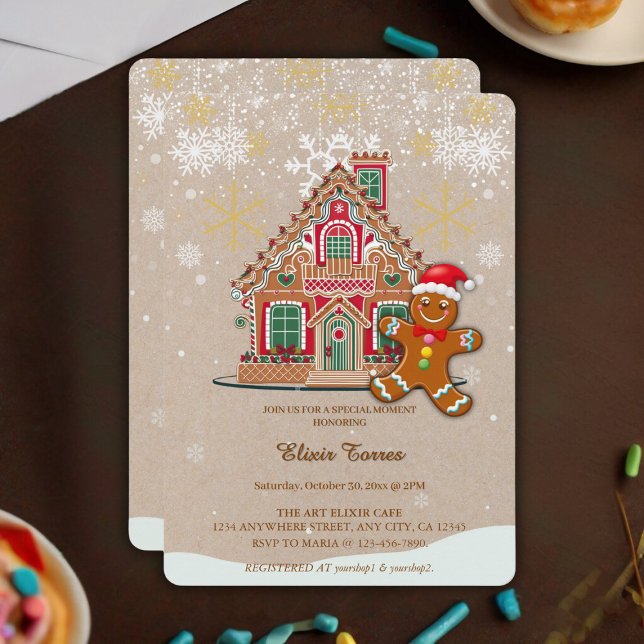 Invitación Cute Festiva Gingerbread House Baby Shower (Subido por el creador)