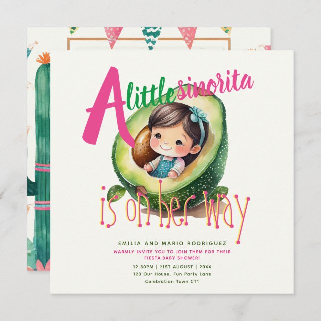 Invitación Cute Fiesta Chica Baby Shower Señorita Calidad (Anverso / Reverso)