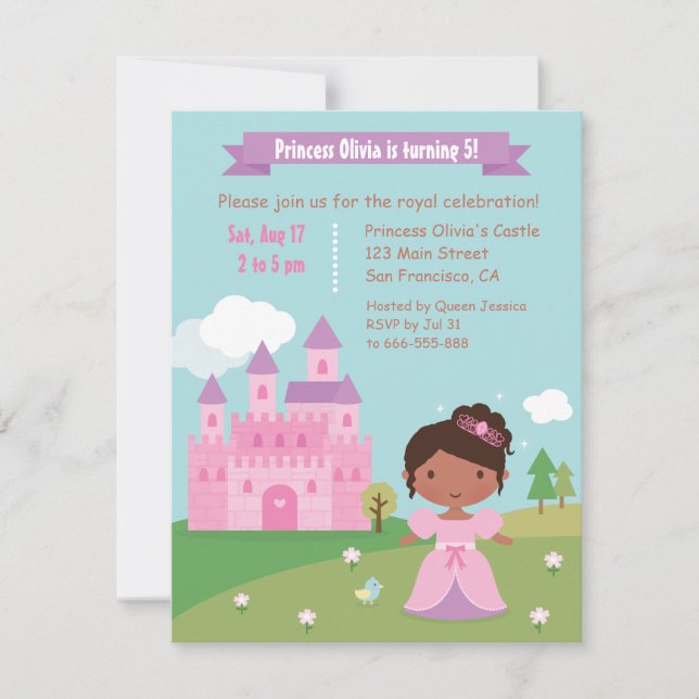 Invitación Cute fiesta de cumpleaños de princesas africanas (Anverso)
