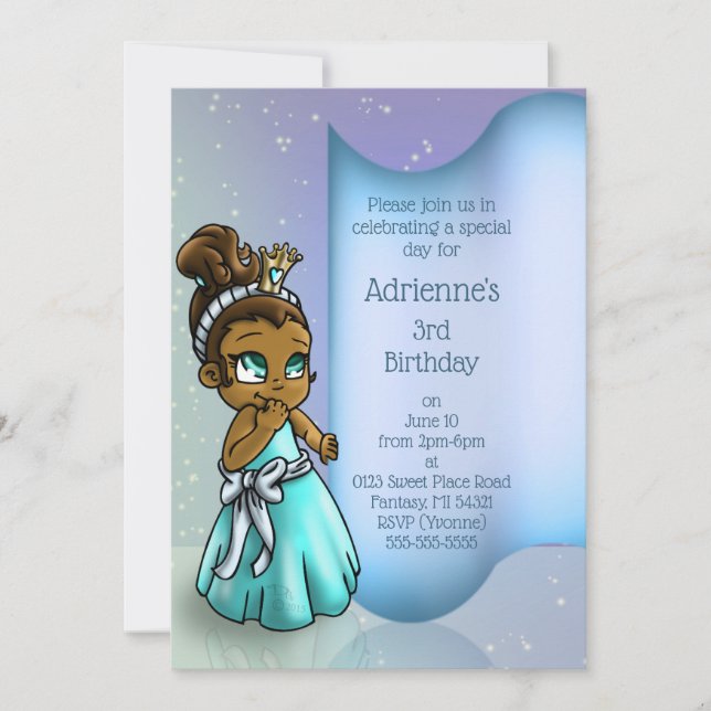 Invitación Cute fiesta de cumpleaños de princesas africanas (Anverso)