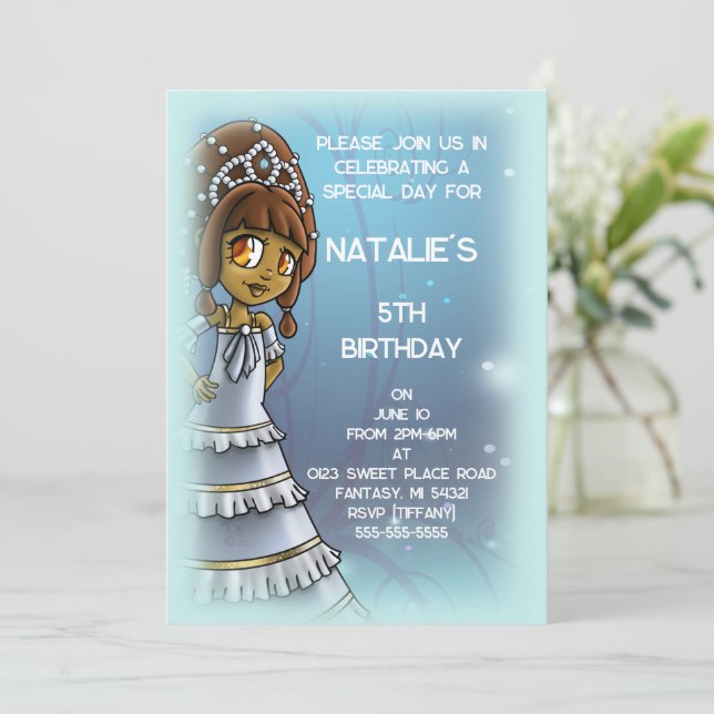 Invitación Cute fiesta de cumpleaños de princesas africanas (Anverso de pie)