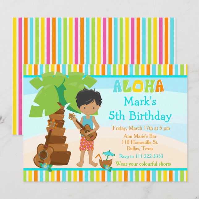 Invitación Cute fiesta de cumpleaños de un niño afroamericano (Anverso / Reverso)