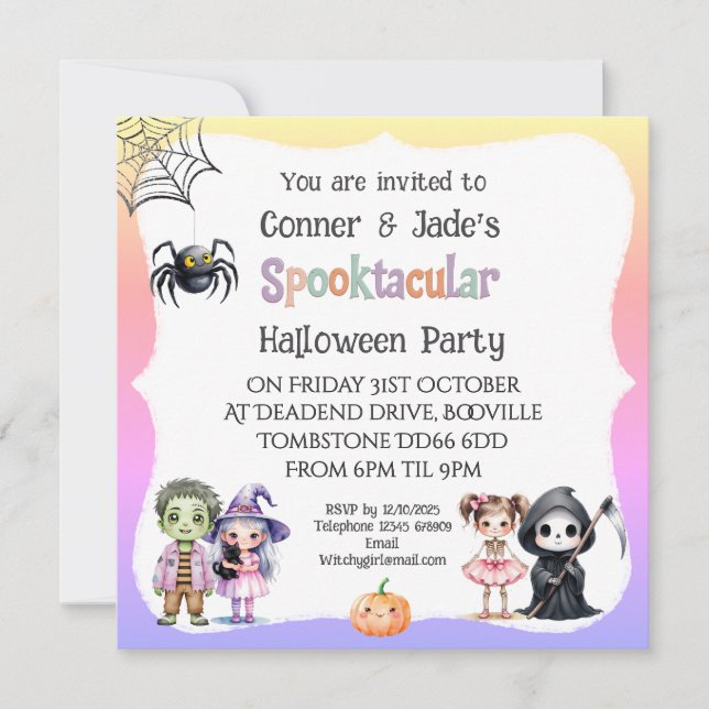 Invitación *Cute fiesta de Halloween para niños (Anverso)