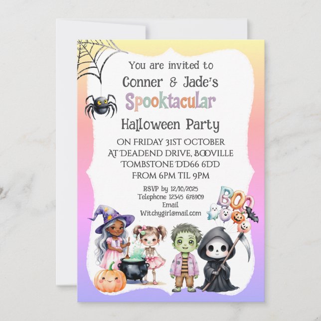 Invitación Cute fiesta de Halloween para niños (Anverso)