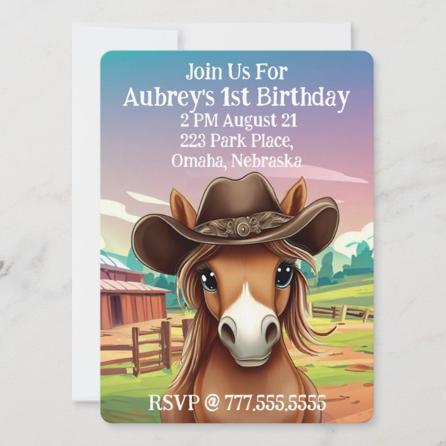 Invitación Cute Filly en cumpleaños de Gorra de Cowboy (Anverso)