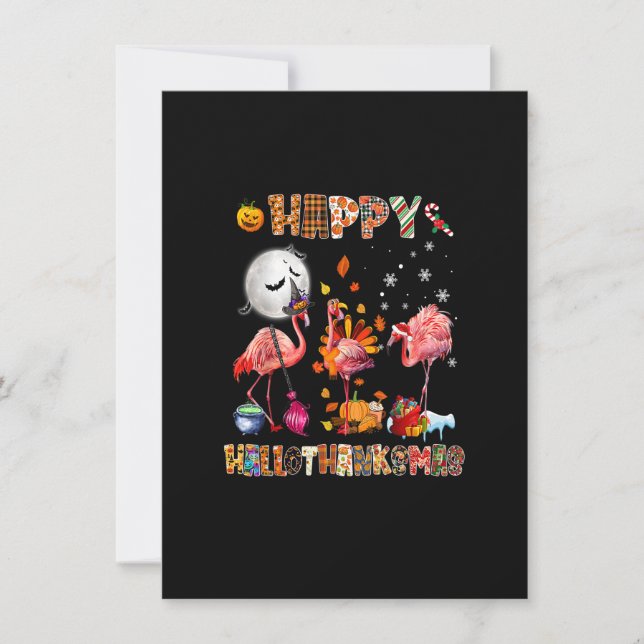 Invitación Cute Flamingo HalloThanksmas Happy Halloween Thank (Anverso)