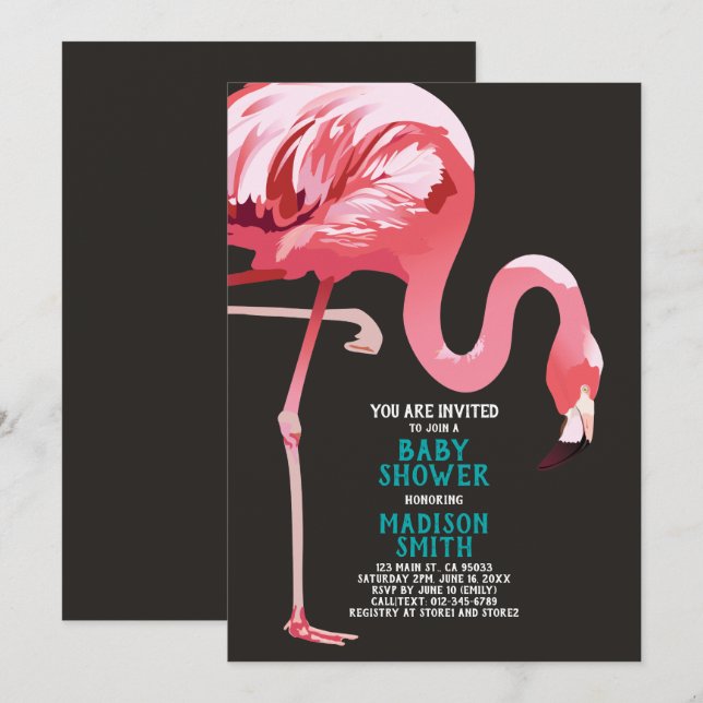 Invitación Cute Flamingo tropical Baby Shower (Anverso / Reverso)