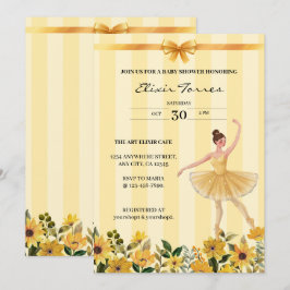 Invitación Cute Floral Amarillo Ballerina Ribbon Baby Shower