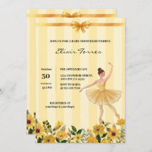 Cute Floral Amarillo Ballerina Ribbon Baby Shower