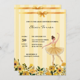 Invitación Cute Floral Amarillo Ballerina Ribbon Baby Shower