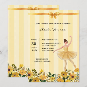 Invitación Cute Floral Amarillo Ballerina Ribbon Baby Shower