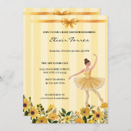 Invitación Cute Floral Amarillo Ballerina Ribbon Baby Shower