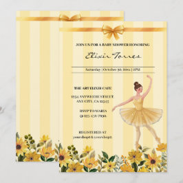 Invitación Cute Floral Amarillo Ballerina Ribbon Baby Shower