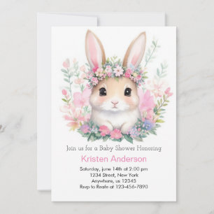 Invitación Cute Floral Bunny Chica Baby Shower