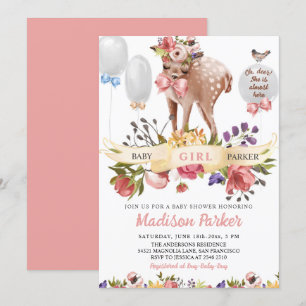 Invitación Cute Floral Deer Baby Shower