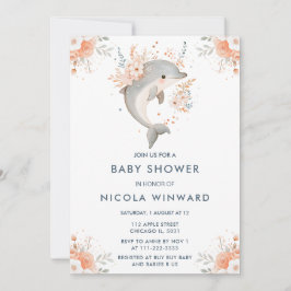 Invitación Cute Floral Dolphin Baby Shower