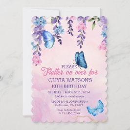 Invitación Cute Floral flutter sobre mariposas Cumpleaños