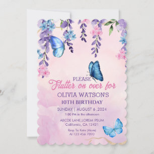 Invitación Cute Floral flutter sobre mariposas Cumpleaños