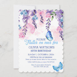 Invitación Cute Floral flutter sobre mariposas Cumpleaños