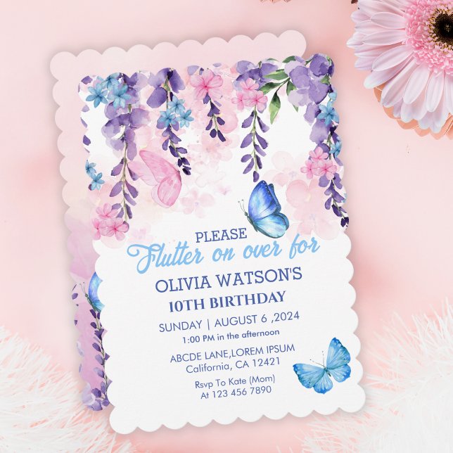 Invitación Cute Floral flutter sobre mariposas Cumpleaños (Subido por el creador)