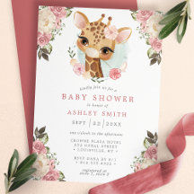 Cute Floral Giraffe Watercolor Chica Baby Shower