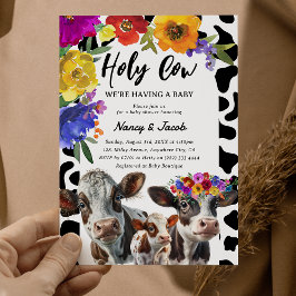 Invitación Cute Floral 'Holy Cow' Pareja Baby Shower