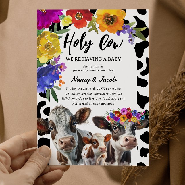 Invitación Cute Floral 'Holy Cow' Pareja Baby Shower (Subido por el creador)