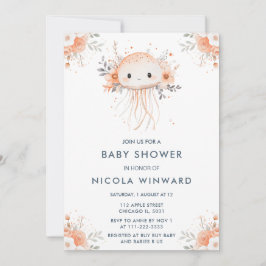 Invitación Cute Floral Jellyfish Baby Shower