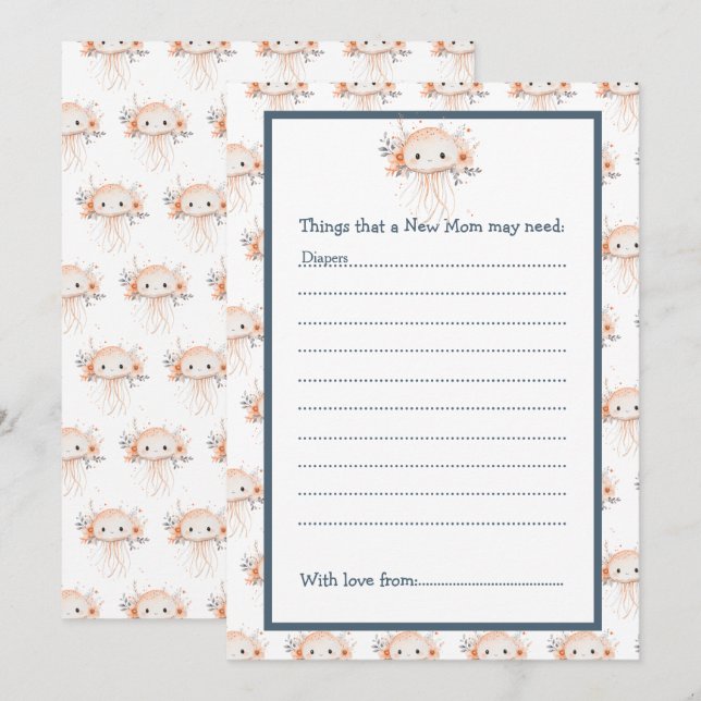 Invitación Cute Floral Jellyfish Baby Shower (Anverso / Reverso)