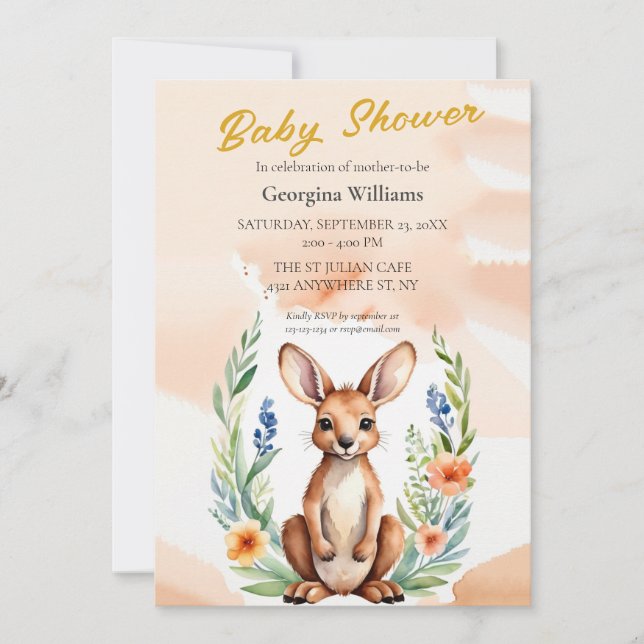 Invitación Cute Floral Kangaroo Baby Shower (Anverso)