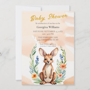 Invitación Cute Floral Kangaroo Baby Shower