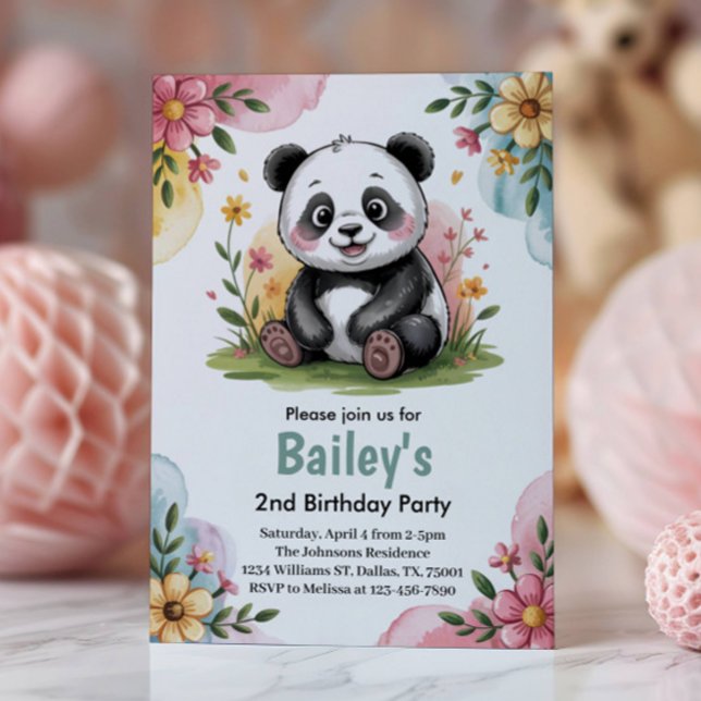 Invitación Cute Floral Kids Panda 2º Fiesta de cumpleaños (Subido por el creador)